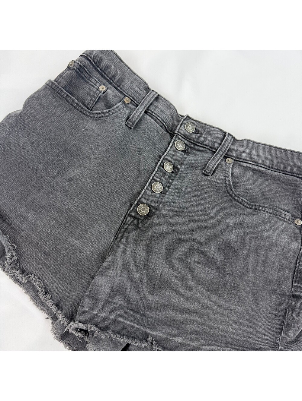 Madewell Womens 31 Black Denim Cutoff Shorts High Rise Button Fly Raw Hem